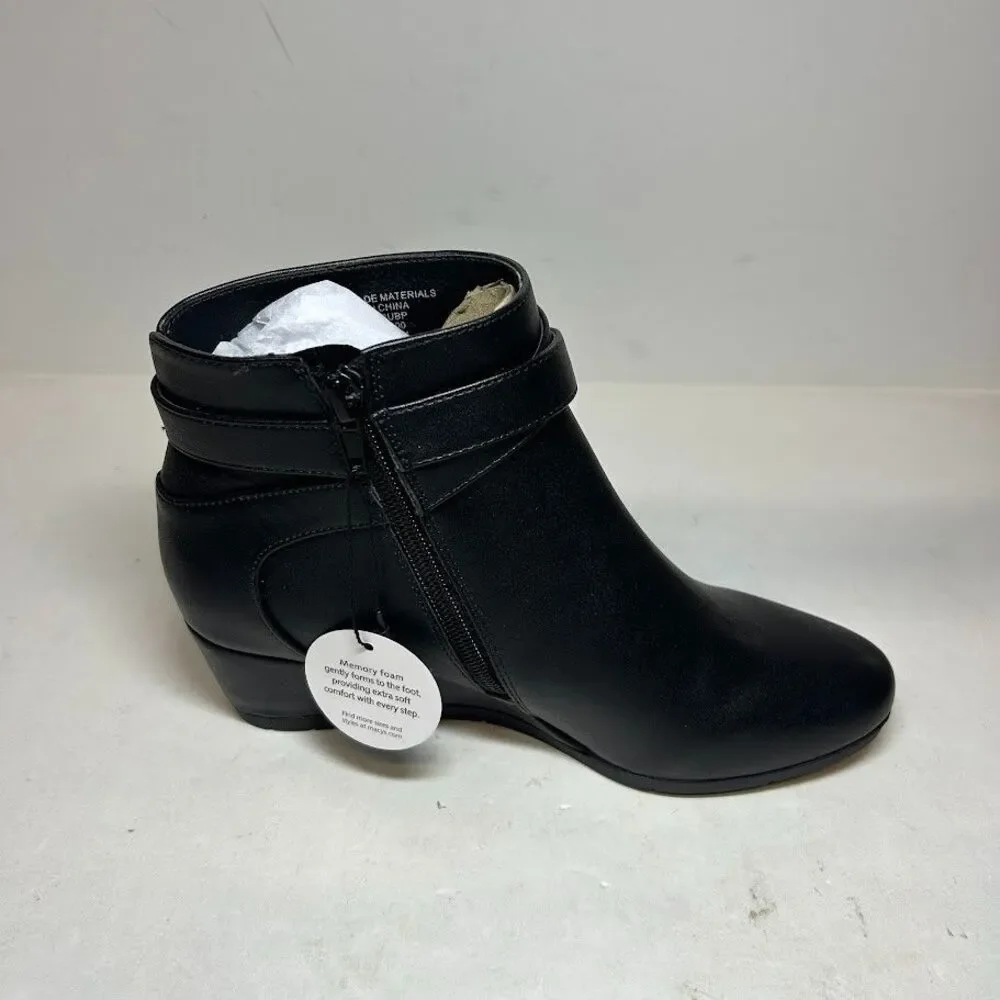 Giani Bernini Womens 6.5 M Black Cherub Faux Leather Wedge Heel Booties NIB QI5